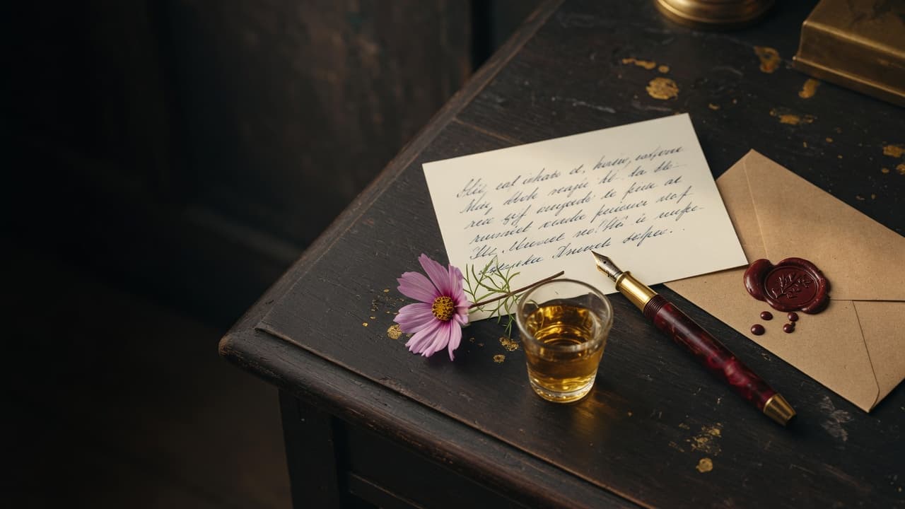 Open notebook with pen, honey dipper, and coffee cup on a wooden desk, suggesting conversation and planning
